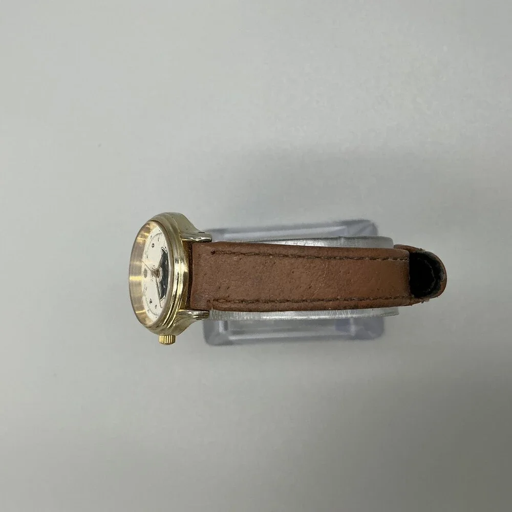 Vintage Timex Womens Watch 24mm Moon Phase Date Brown Leather New Battery